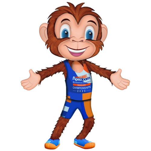 Affenmaskottchen Champ der Europameisterschaften der Leichtathletik