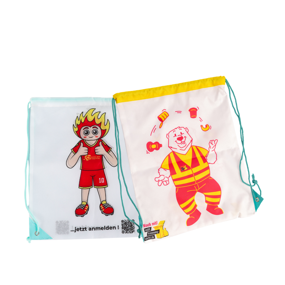 Custom mascot drawstring bags for schools or amusement parks