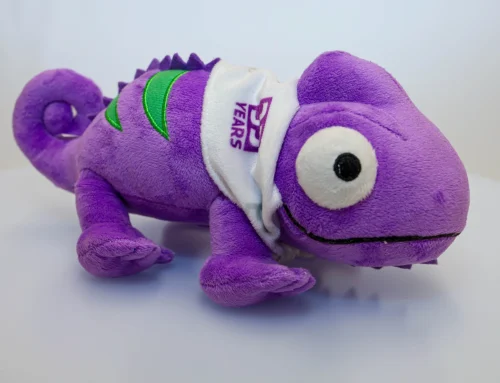How a custom promotional plush toy brought DAS Environmental Expert’s chameleon mascot Lizzy to life