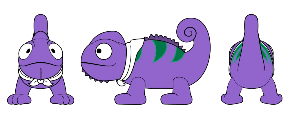 Lizzy Case Study - Promo Bears USA DAS Environmental Expert promotional plush toy — Lizzy the chameleon shown in two sizes, made by Promo Bears
